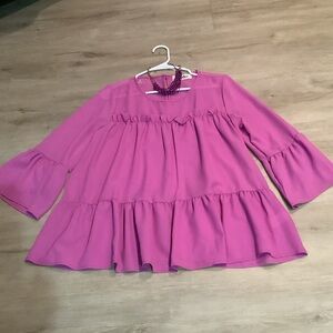 Womens med Violet Ruffle Tiered Blouse & necklace new